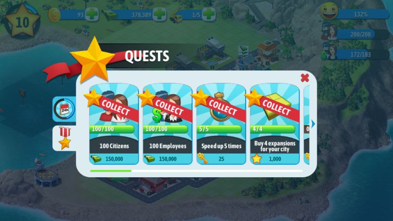 how do you earn gold coins in city island 5