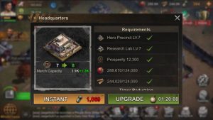 state of survival headquarters level 25 requirements