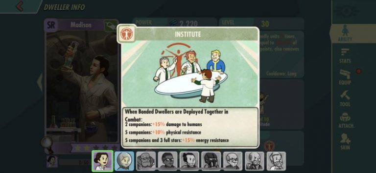 fallout shelter does gear affecg level up stats?