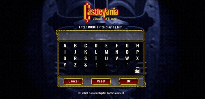 castlevania symphony of the night name entry